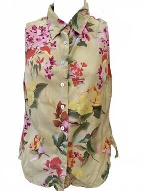 Edward Silk Floral Sleeveless Blouse Sz S